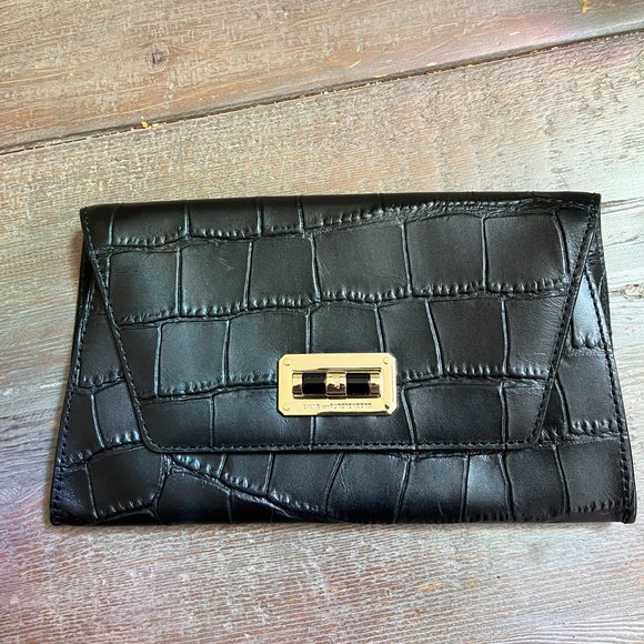 Diane von Furstenberg Croc Embossed Leather Clutch (Black) - Picture 4 of 5